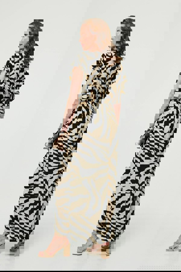 Cream | Zebra Print Frilled Cap Sleeve Jumpsuit
