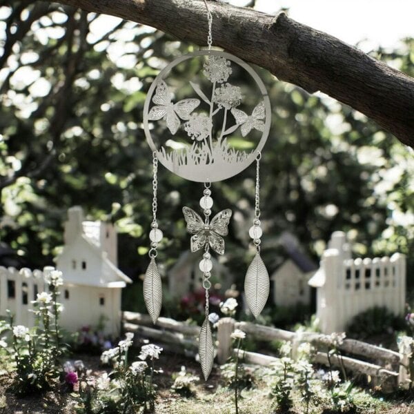 EDH Door Hardware Butterfly Stainless Steel Hanging Dreamcatcher – 59cm x 18cm | Elegant Wind Spinner for Indoor & Outdoor Use