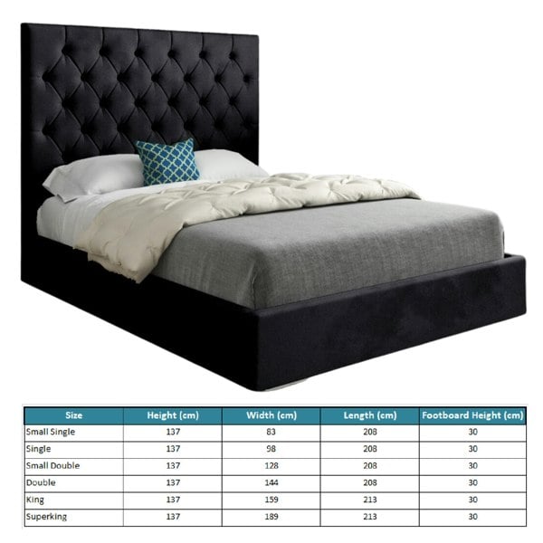 Casa Magna Alma Upholstered Soft Velvet Bed Frame - Black