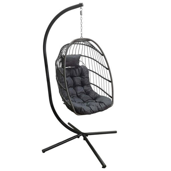 Samuel Alexander Hanging Egg Chair With Stand Waterproof Cover And Cushions Steel Frame Rattan Outdoor Swing Chair - Grey