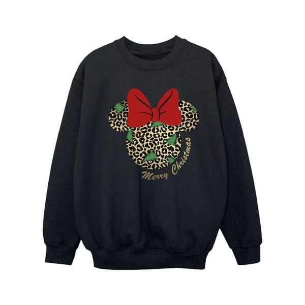 Disney Girls Minnie Mouse Leopard Christmas Sweatshirt - Black