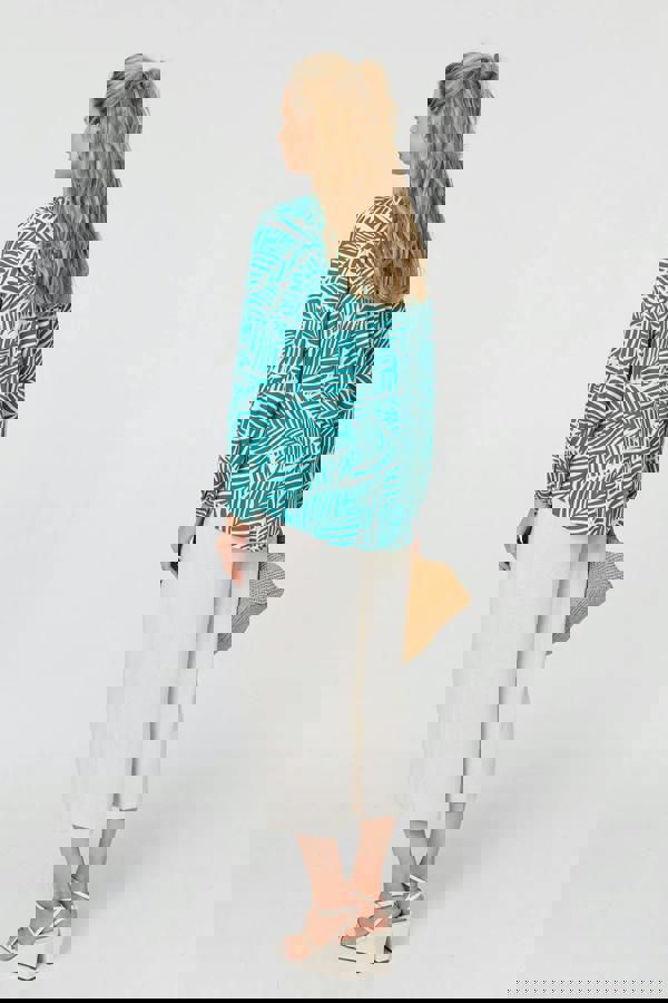 Green | Leaf Print Long Sleeve Relaxed Blouse
