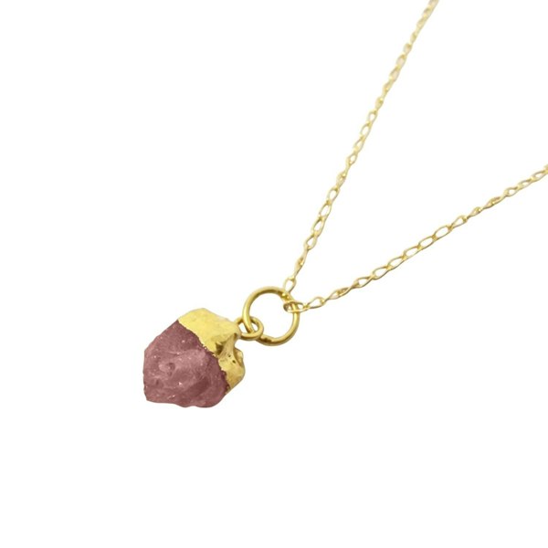 Raw Pink Tourmaline October Birthstone Charm Necklace