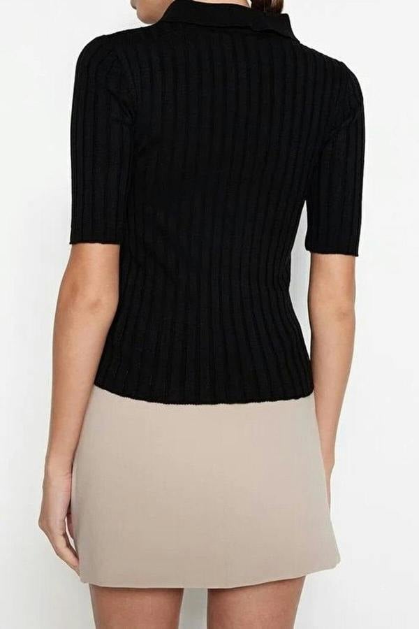 WOVCOR Basic Polo Collar T-Shirt Look Thin Blouse