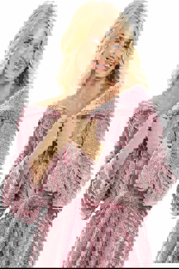 Camille Womens Burgundy Deep Pile Full Length Fleece Bathrobe