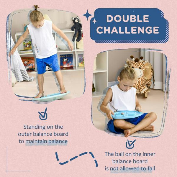 Kids blue balance wobble board with inner balance ball, circular non-slip surface
