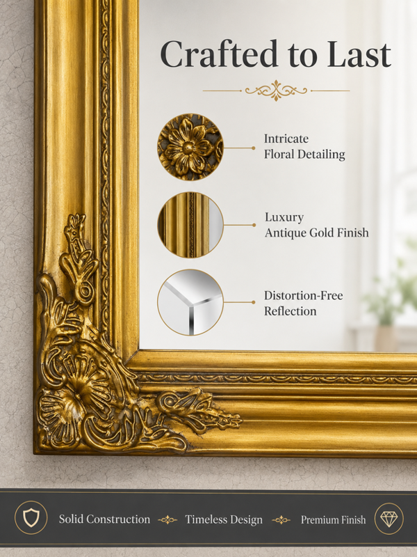 Downton Interiors Antique Gold Extra Large Wood Frame Wall Mirror 106cm 75cm