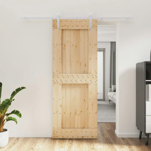 Berkfield Sliding Door with Hardware Set 80x210 cm Solid Wood Pine