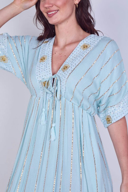 Boho Sequin Square Embroidered Maxi Dress