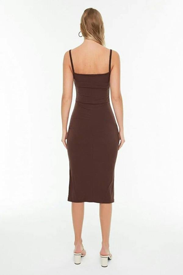 WOVCOR Cowl Neck Stretch Knit Midi Dress