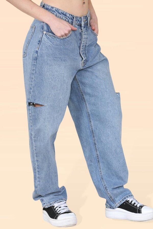 Elaina Fashion Women’s Denim Blue High Waist Loose Baggy Boyfriend Jeans