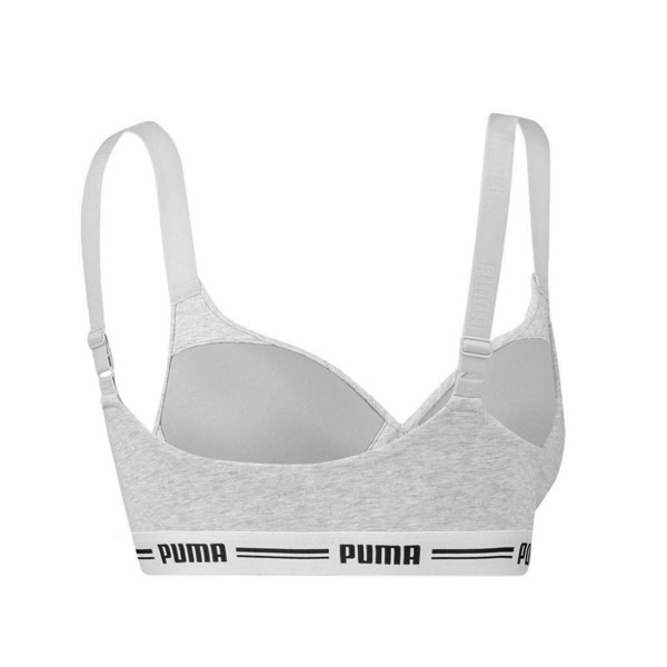 Puma Striped Logo Padded Bra Top, Grey Melange