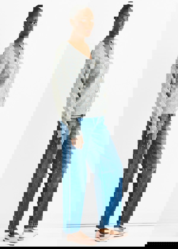 Gini London Grey Spot Print Button Cardigan Look Jumper