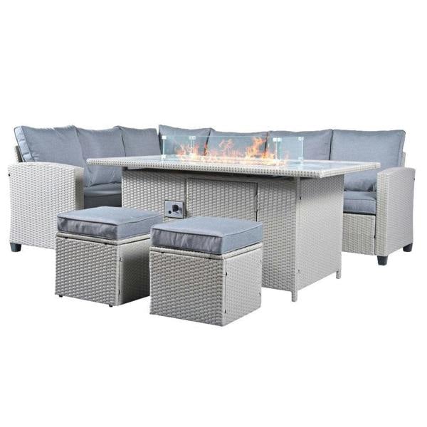 The Conwy 8 Seat Corner Gas Firepit Rattan Dining Set - Madefor.Living