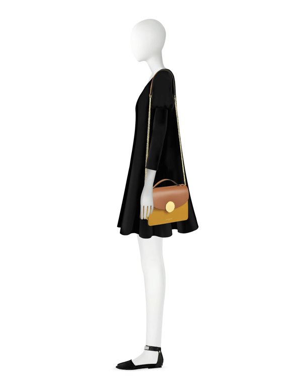 Le Parmentier New Ondina Color Block Flap Top Satchel Bag - Caramel / Saffron