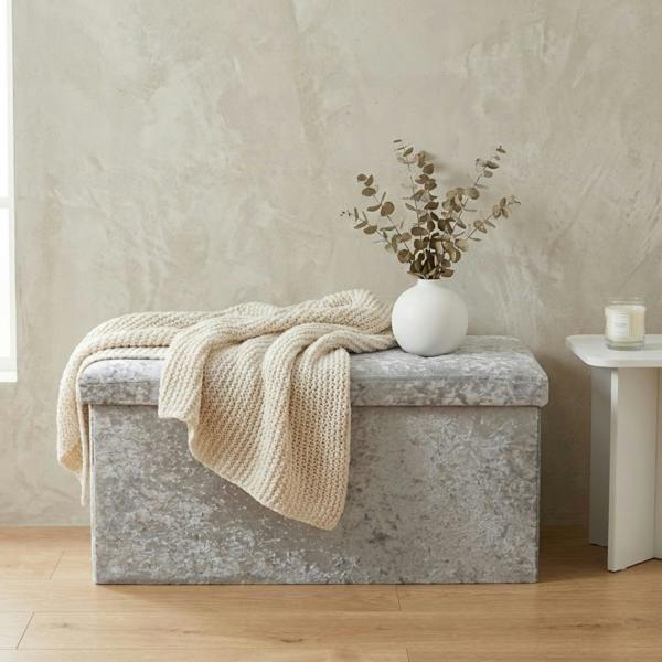 Garden Greatness Crushed Velvet Grey Ottoman Storage