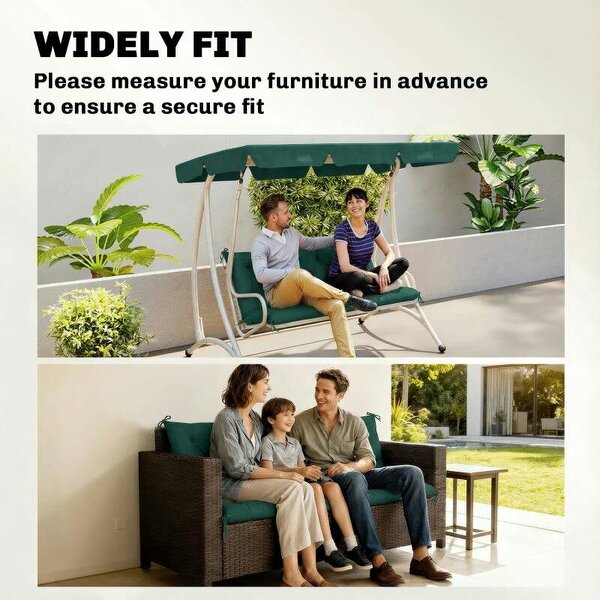 3 Seater Bench Cushion, Garden Chair Cushion with Back and Ties for Indoor and Outdoor Use, 98 x 150 cm, Green