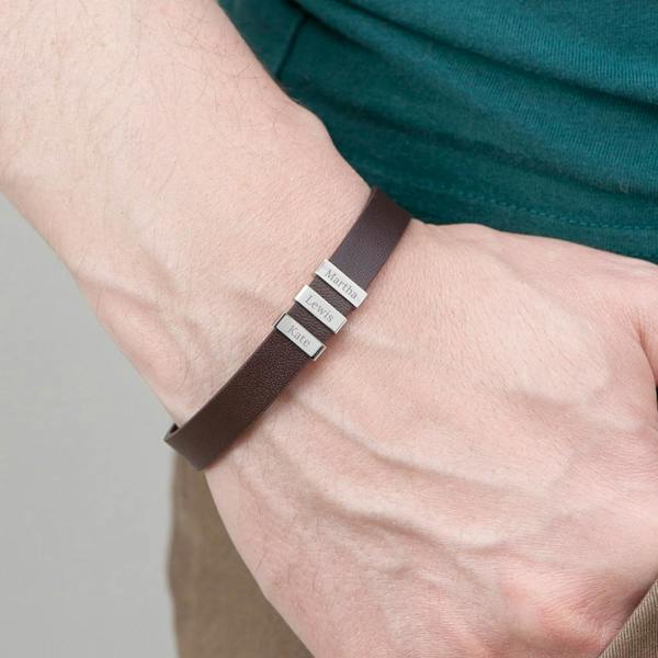 Personalised Men's Tag Leather Bracelet - lifestyle shot