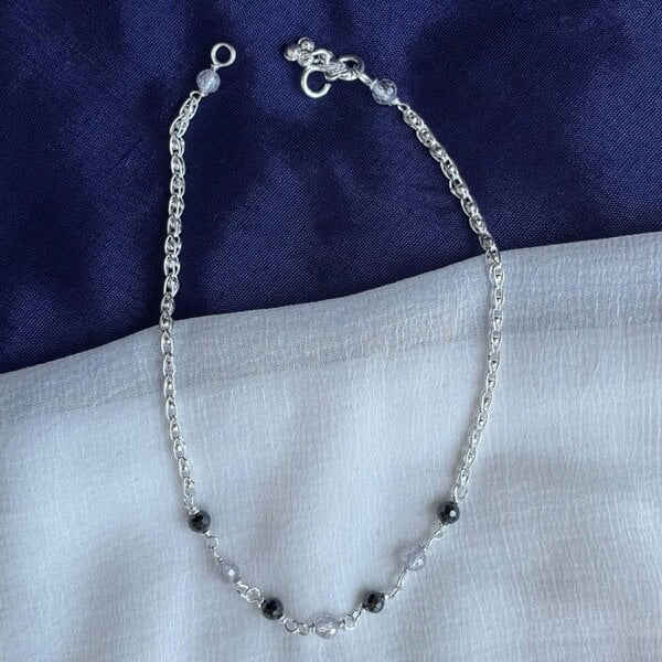 The Colourful Aura Sterling Silver black beaded Summer Indie Boho Indian Payal Anklet