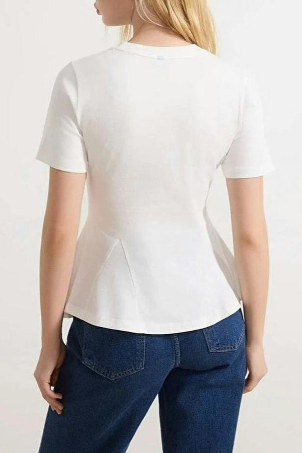 WOVCOR Peplum Short-Sleeved 100% Cotton Knitted Blouse