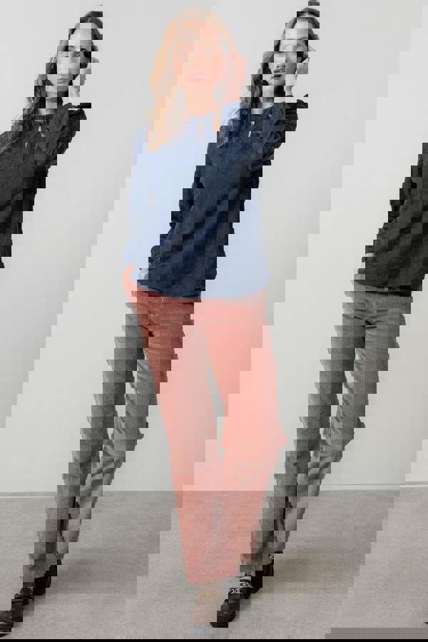 Lily & Me Emily Textured Jacquard Keyhole Blouse Navy