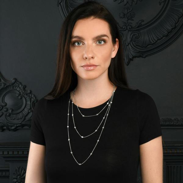 namana 925 Sterling Silver 18, 24 or 30 inch long Chain Necklace with Cubic Zirconia Stones