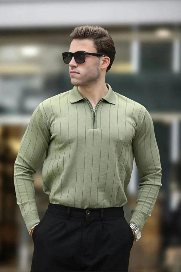 WOVCOR Polo Collar Zippered Knit Men's Sweater
