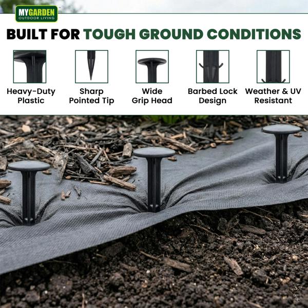My Garden Outdoor Living My Garden Weed Membrane Pegs 100 Pack - 16cm Heavy Duty Plastic Ground Pegs for Weed Fabric, Netting & Grass