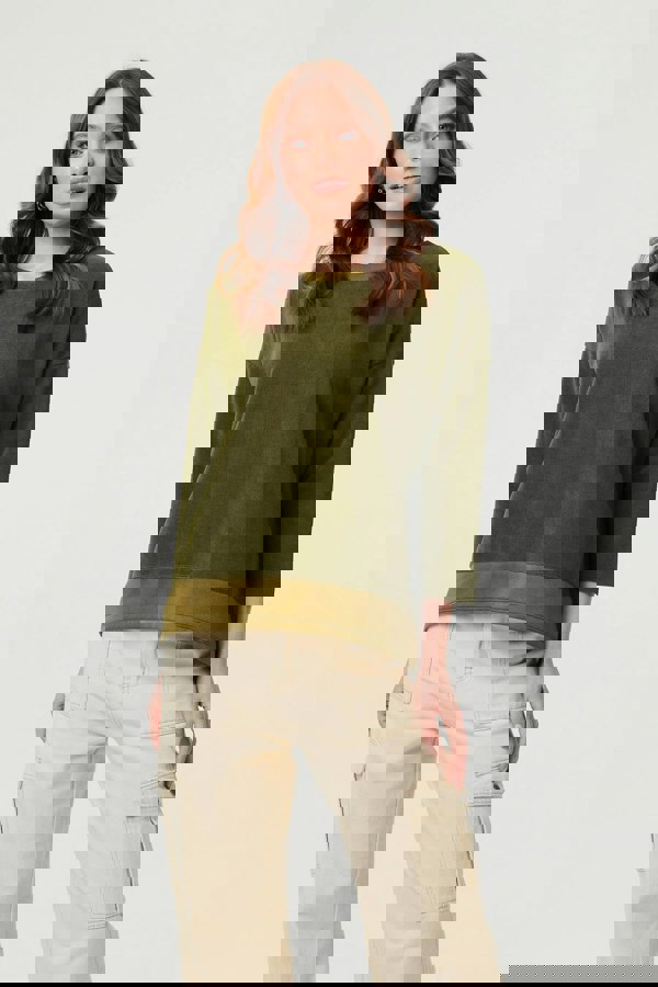 Khaki | Contrast Hem Relaxed 3/4 Sleeve Jumper
