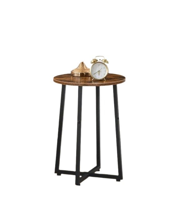 Modcraft Round Side Table – Small Bedside Table, Industrial Coffee Table with Metal Frame,