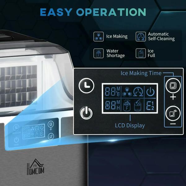 Black compact ice machine close-up with LCD display and control buttons