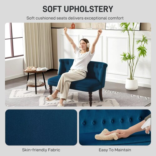 Wyld Haus Layono Dark Blue Velvet Diamond Button Tufted Wingback 2 Seater Sofa