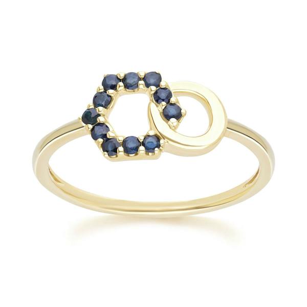 Gemondo Geometric Hexagon and Round Linked with Prong Set Sapphire Ring in 9ct Yellow Gold