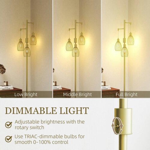 Wyld Haus Rodi Metal Gold Tone Industrial 3 Light Floor Lamp With Wire Cage Shades