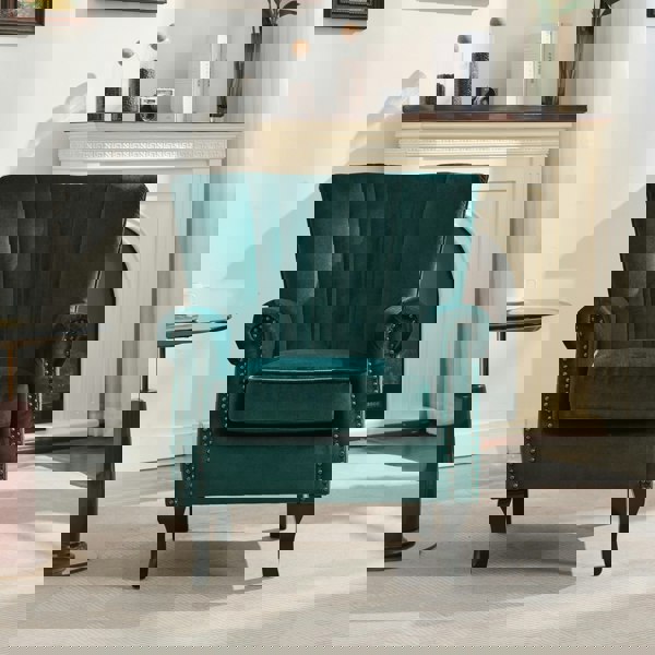 Furniture One High Back Modern Tub Chair Mid-Century Velvet Accent Chair Sofa w Soft Padded