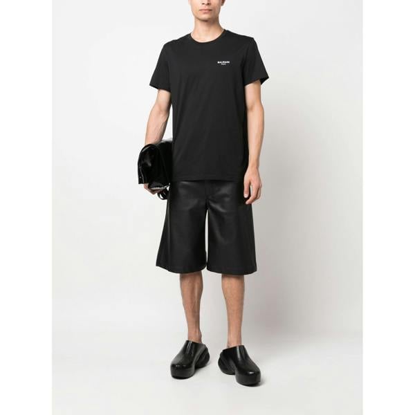 Balmain Small Logo Flock Printed T-Shirt   in  Black