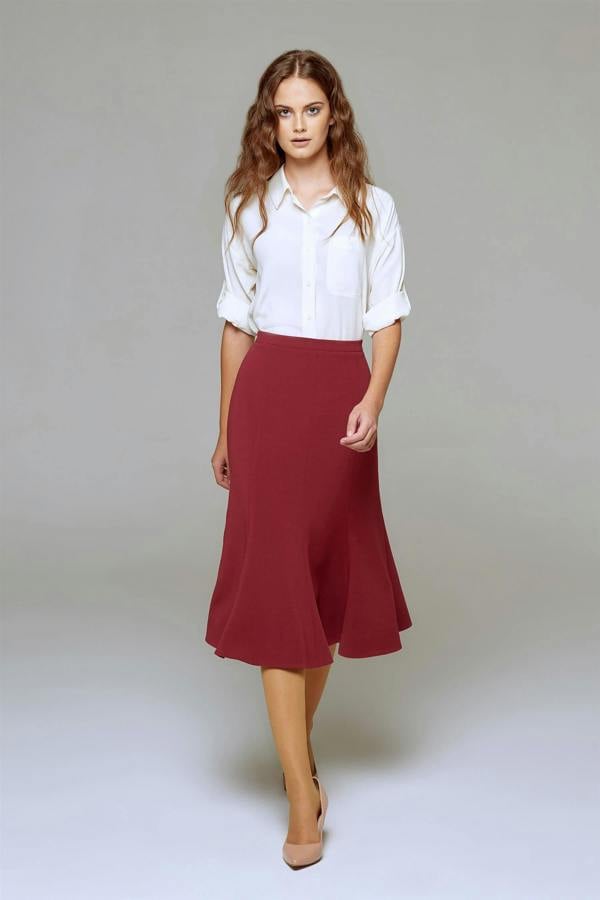 Rumour London Lucy wool midi skirt in berry