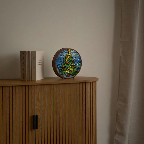 Samuel Alexander Light Up Stained Glass Decoration of Christmas Tree with Timer