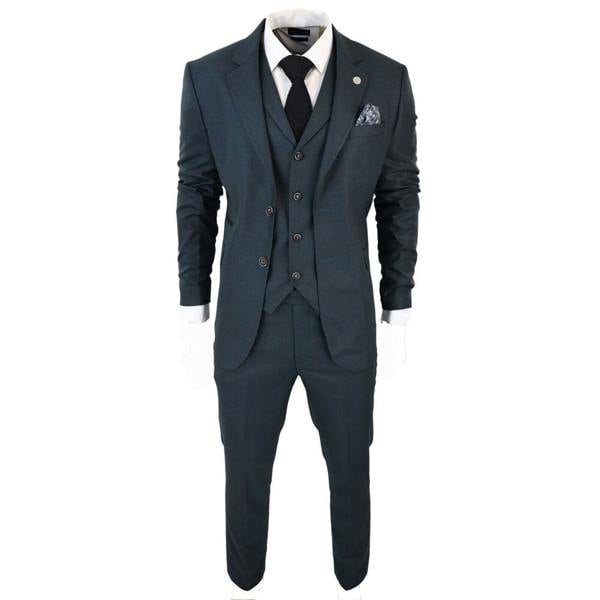 TruClothing Men's 3 Piece Olive Prince Of Wales Check Suit