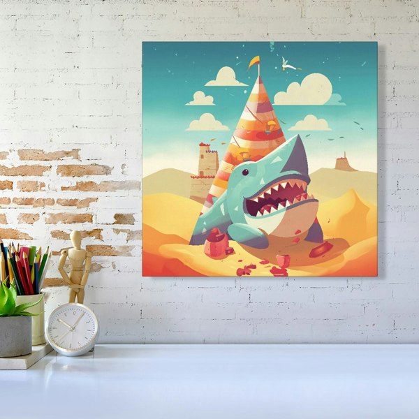 Warren Reed Shark On A Beach Holiday Canvas