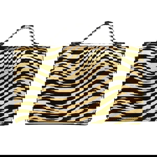 Embassy London Envy - Black & Gold Stripes - Women's leather flap clutch bag with strap