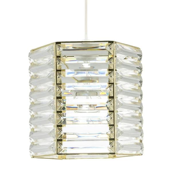 Modern Hexagonal Polished Gold Pendant Shade with Clear Acrylic Rods Image 1