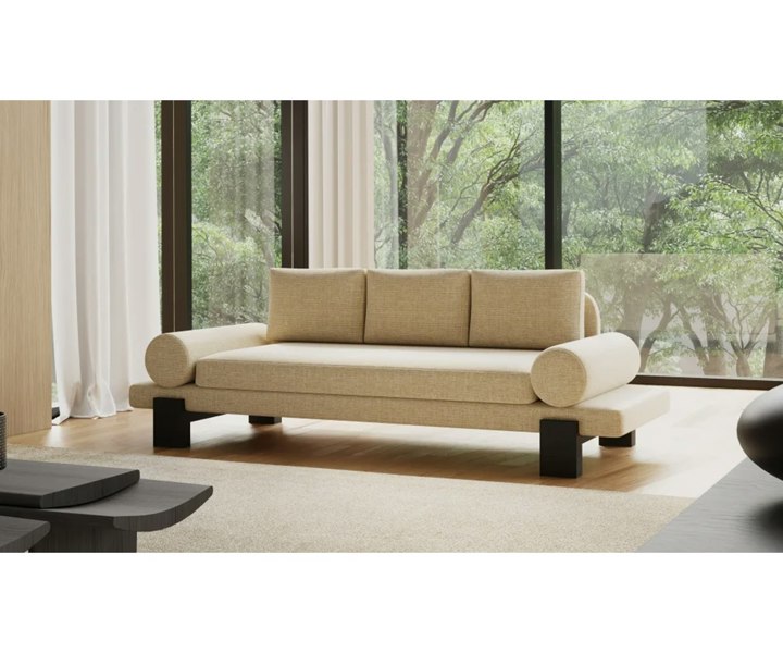 Dolmen Buxom Sofa showcasing sophisticated black oak and stylish comfort.