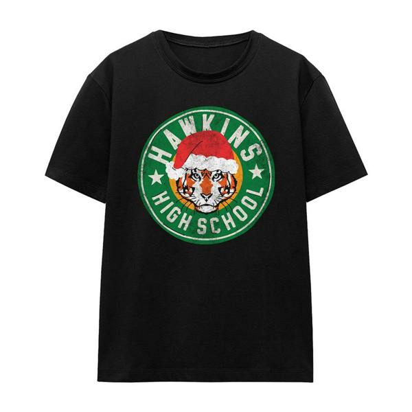 Stranger Things Womens/Ladies Hawkins High Christmas T-Shirt - Black