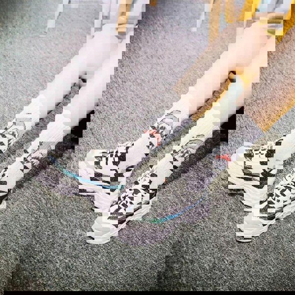 Anysox 5 Pairs Size 4-9 White Sports Socks Long Casual Shark Print Hip-hop breathable Unisex Skateboard Knitted Casual Sports Fashion