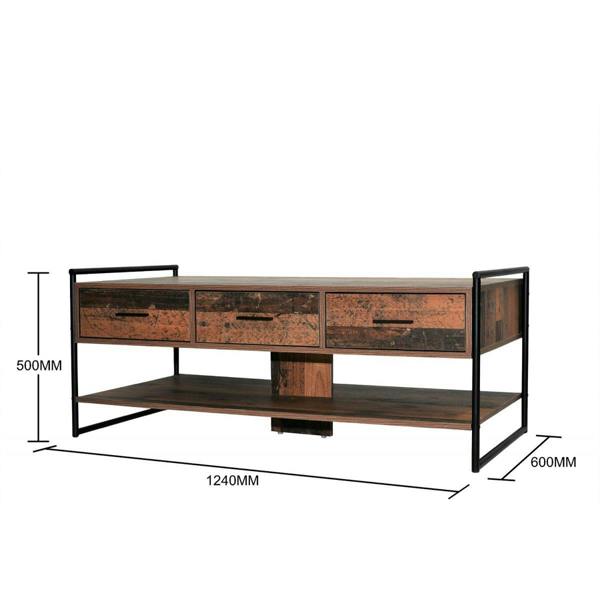 Timber Art Design Abbey Coffee Table with 3 Drawers Rustic Industrial Oak Effect Living Room