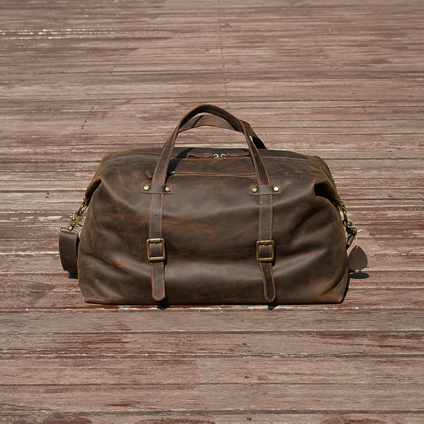 Touribag Large Genuine Leather Holdall - Worn Brown