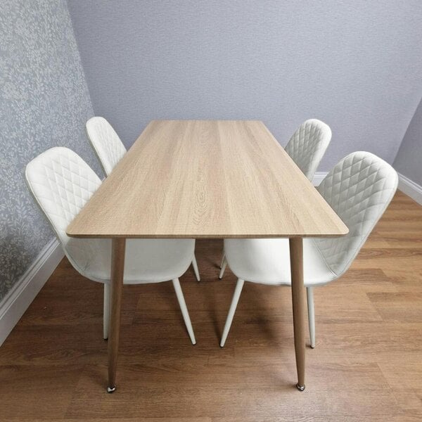 Kosy Koala Modern Wood Effect Dining Table Set With 4 White Gem Pattern Chairs Dining Room Furniture
