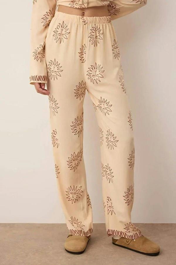 WOVCOR 2- Piece Sun Patterned Viscose Woven Pajama Set