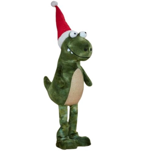 Samuel Alexander 85cm Tall Green Plush Big Lizard Dino Standing Christmas Decoration with Santa Hat